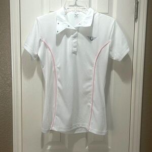 Equine Couture Kirby Show Shirt TuffRider White PInk Stripe Short Sleeve Small